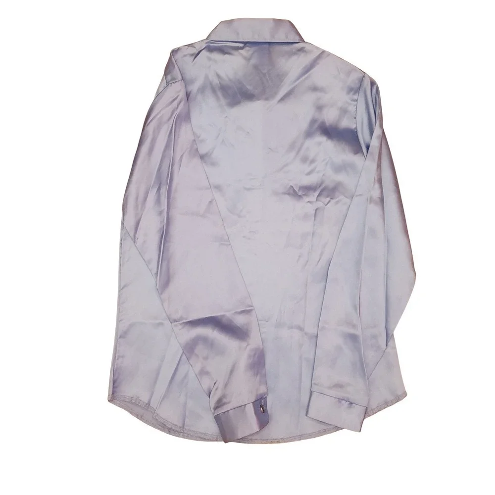Wrangler Satin Western Shirt‎ Periwinkle Blue Pearl Snaps Girls Size 14 Vintage